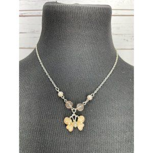 Clair's‎ Girls Peach Pink Glitter Butterfly Pendant Silver Fashion Necklace